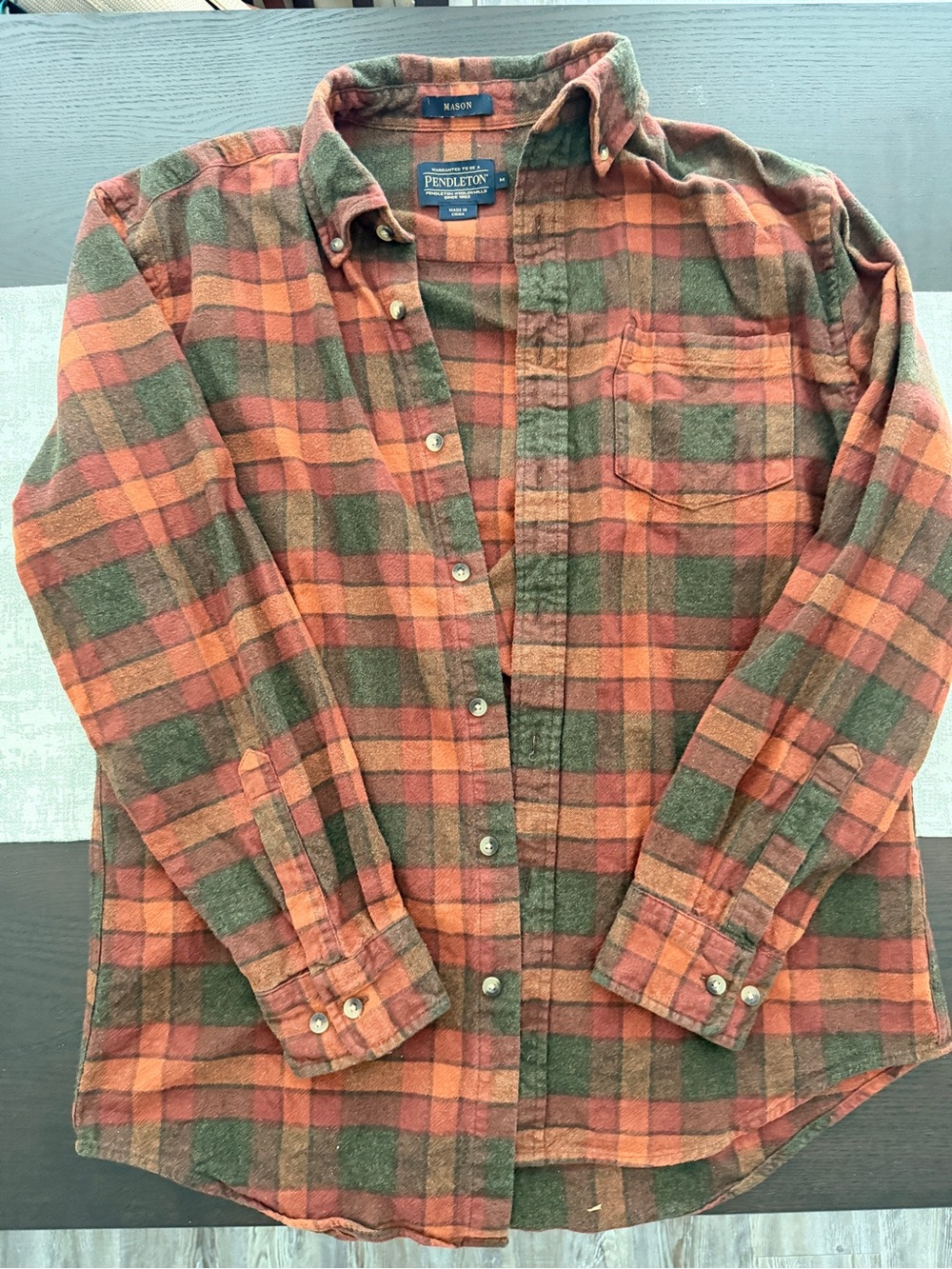 Pendleton Orange and Green Plaid Wool Shirt